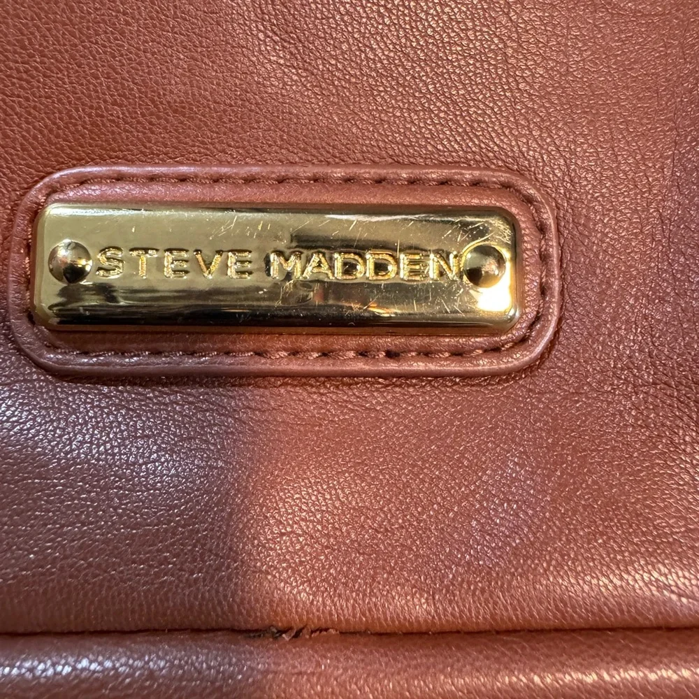 Steve Madden Cognac Leather Laptop Satchel with Crossbody Strap